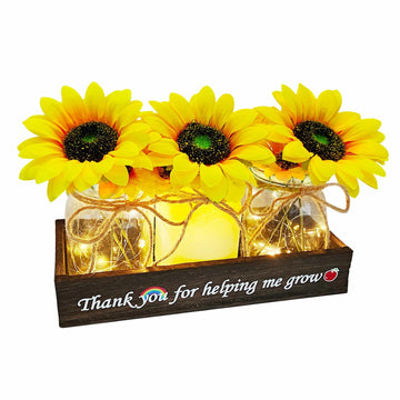 Golden Mason Jar Centerpiece Wood Tray Sunflowers Teacher Appreciation Gift