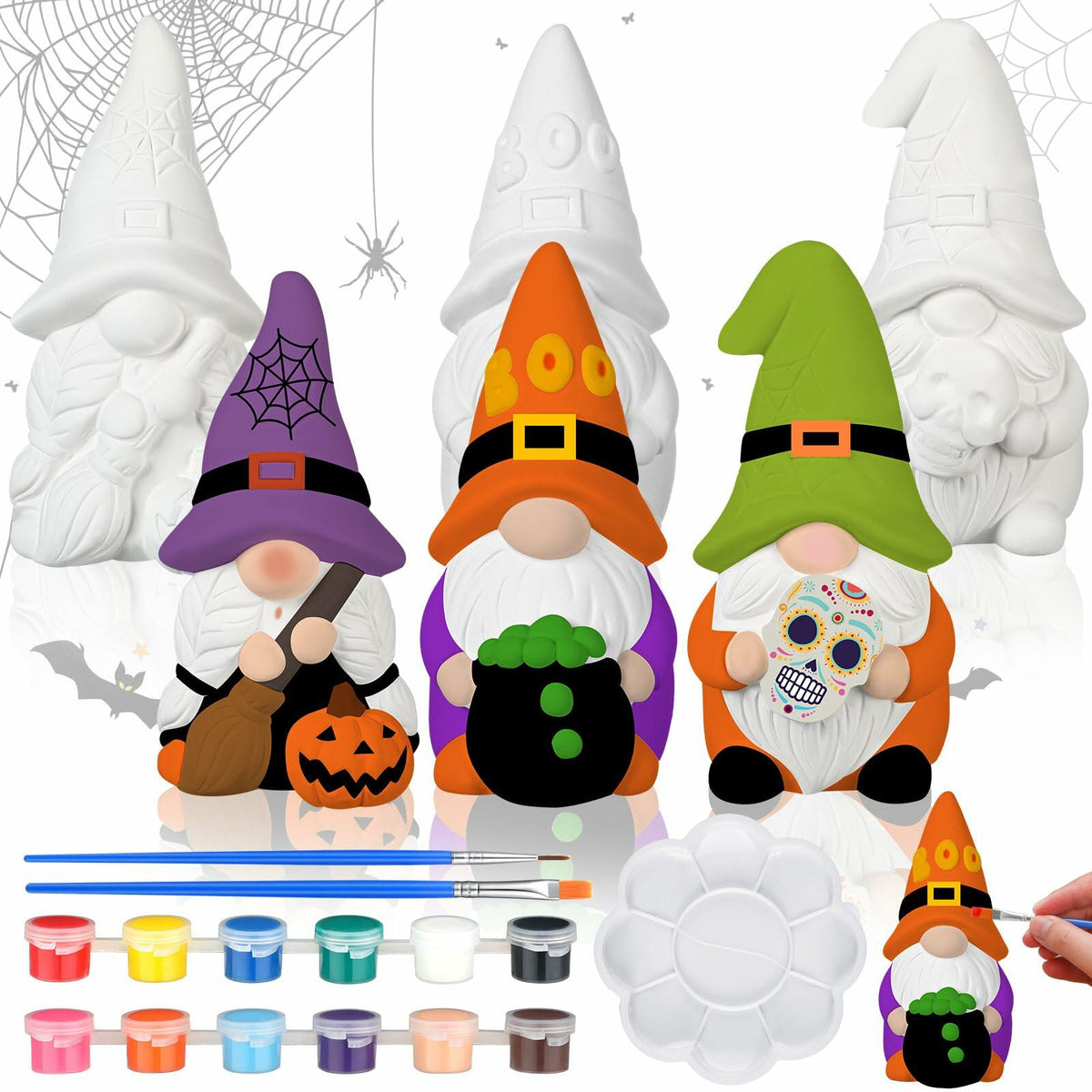 Youyole 3 Pack 4" Unpainted Gnome Statues DIY Craft Halloween Decor