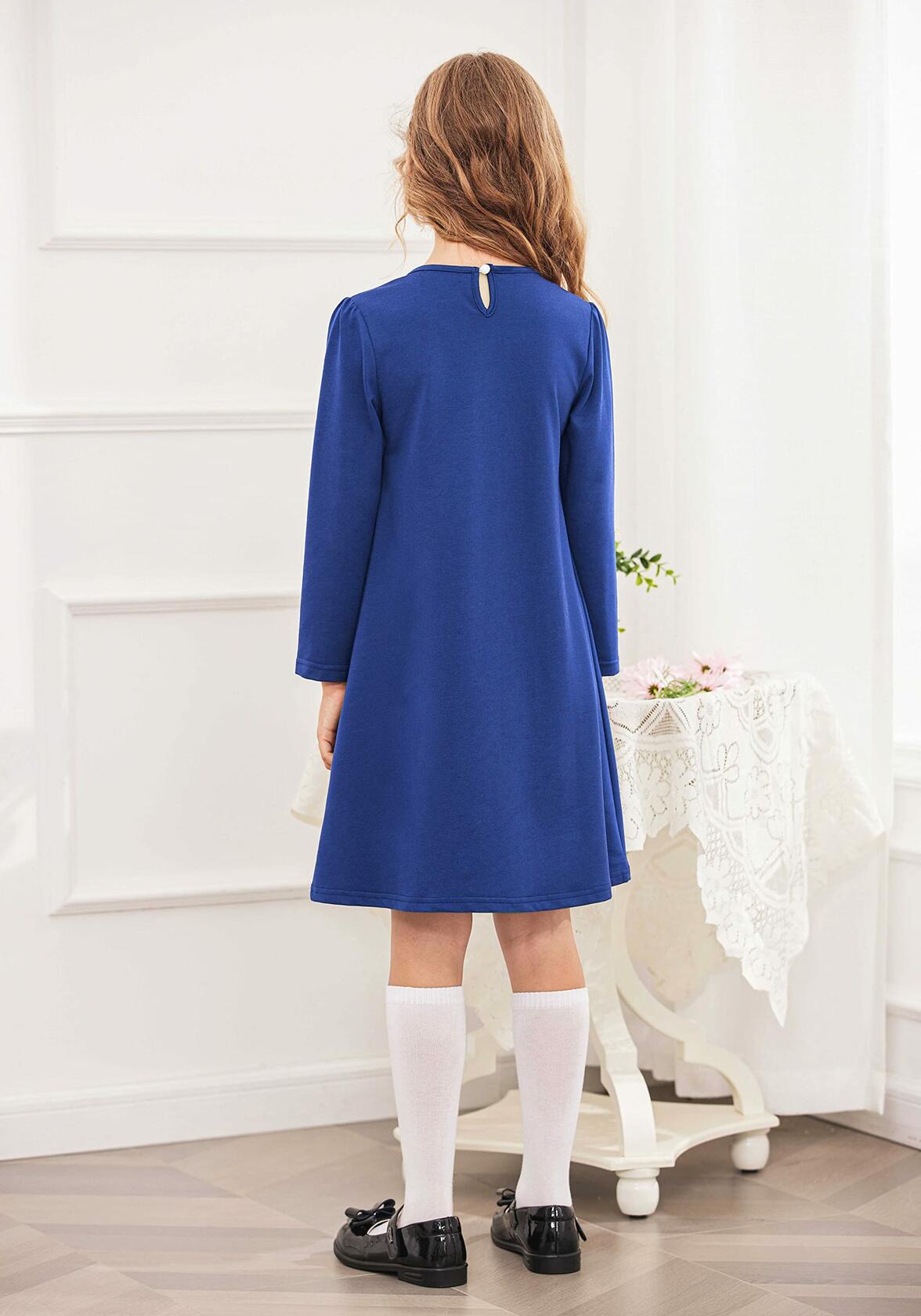 Arshiner Toddler Girl Cotton Long Sleeve Royal Blue Dress 4T New