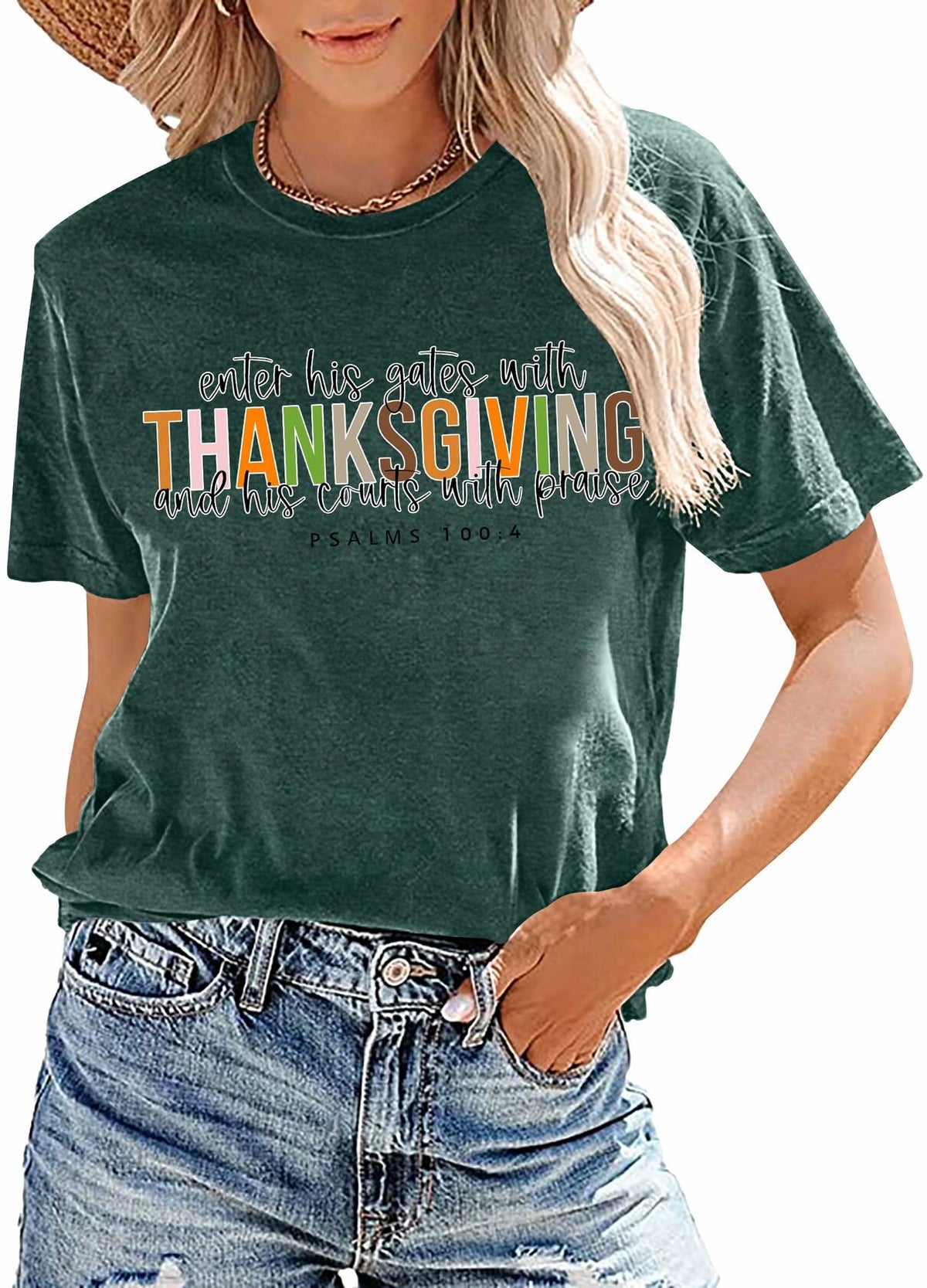 ELDPS Women's Thanksgiving Shirt Casual Fall Top Thankful Tee - Medium