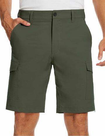 PULI Men's Cargo Shorts Army Green Classic Fit Stretch Size 34