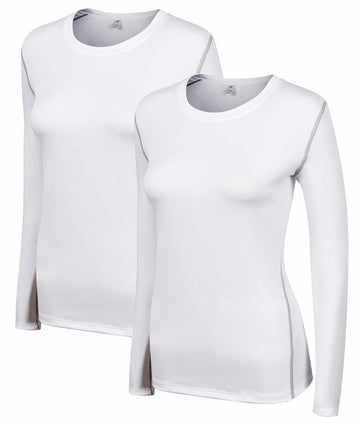 WANAYOU Women's Compression Shirt Long Sleeve Dry Fit White 2 Pack Size L