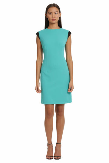 Donna Morgan Women's Teal Green Extended Shoulder Cap Sleeve Sheath Dress Size 4