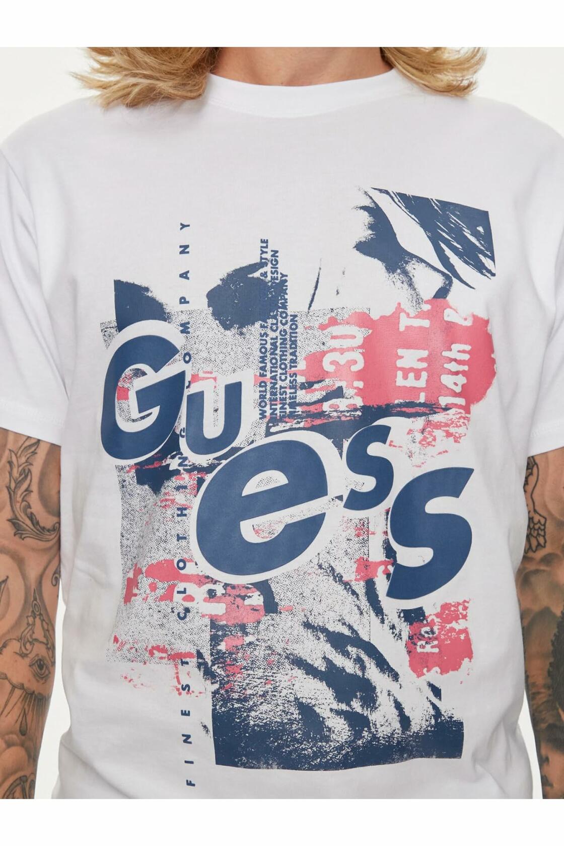 GUESS Men's Eco Crew Neck Abstract Graphic Tee Jet Black Size L