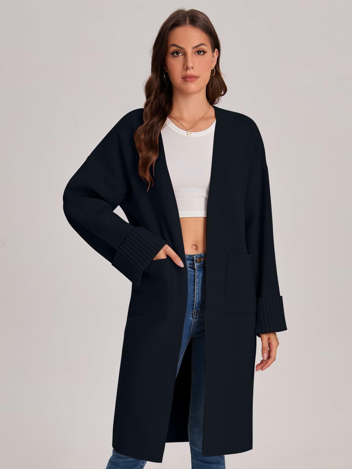 Bloggerlove Women's Black Cardigan Sweater 2024 Fall Oversized Coatigan