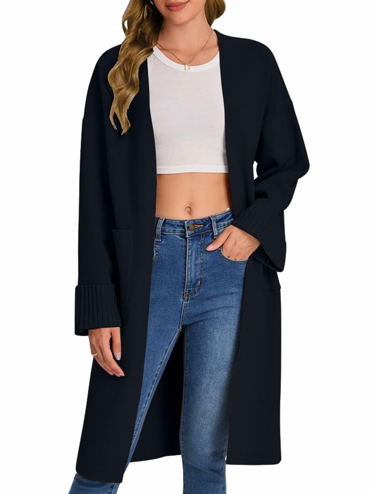 Bloggerlove Women's Black Cardigan Sweater 2024 Fall Oversized Coatigan