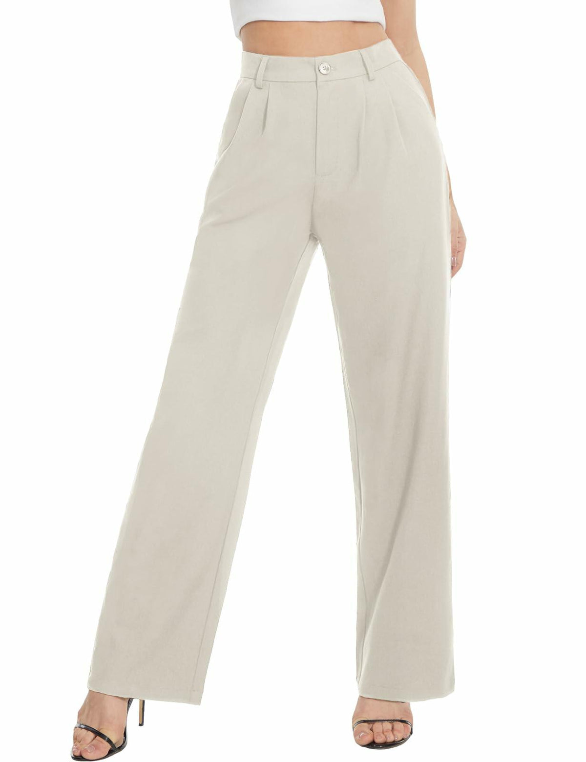 Tapata Wide Leg Pants Women Beige High Waist Casual Size 10