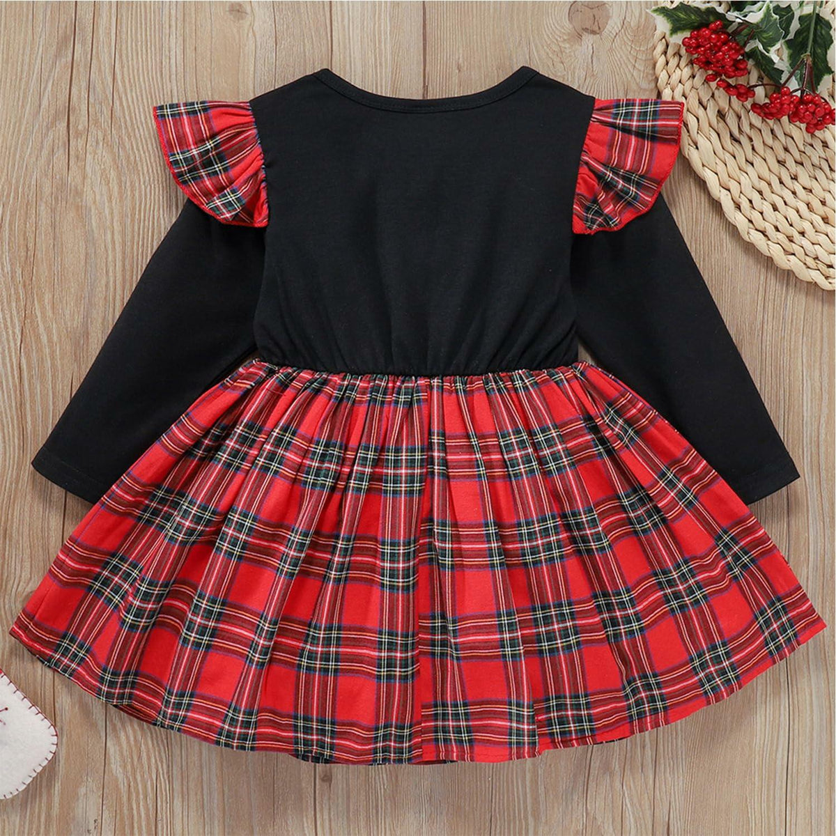 FANCYINN Toddler Baby Girl Plaid Dress Set Pleated Ruffle Christmas Size 3-4Y