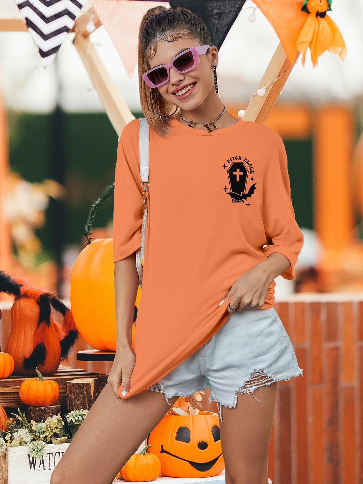 Just A Little Ray Pitch Black Halloween T-Shirt Funny Oversized Tee Size S