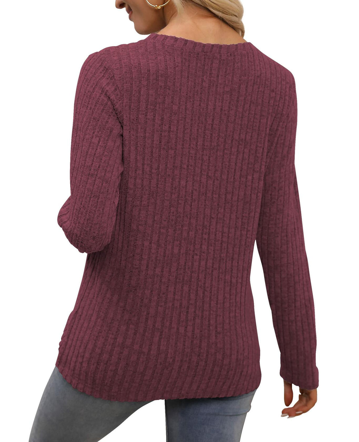 Funlingo Women's Red Long Sleeve Sweater Tunic Casual Pullover Size L