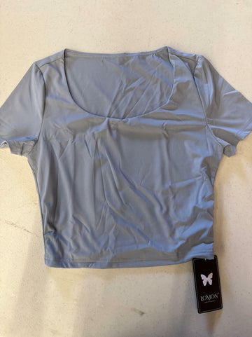 LOMON Women's Scoop Neck Short Sleeve T-Shirt Gray Blue Size S
