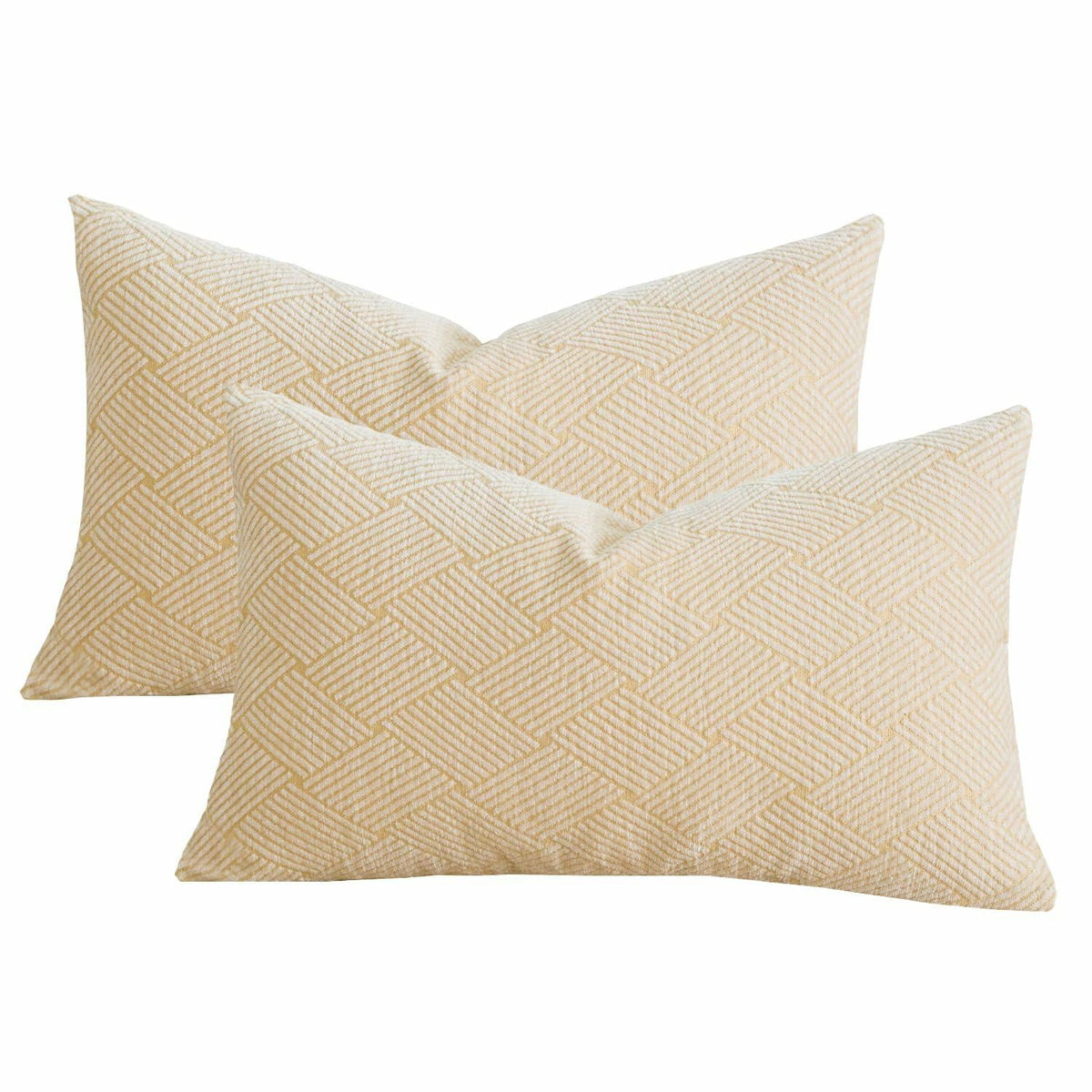 GEGELICA 2-Pack Beige Chenille Pillow Covers 12x20in Soft Modern Boho Throw