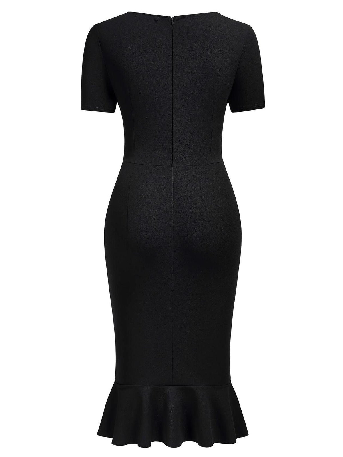 AISIZE Women's Vintage V-Neck Ruffle Slit Bodycon Dress Black Size L