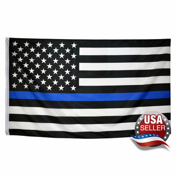 Eugenys Thin Blue Line American Flag 3x5 Ft Black White Blue Durable Grommets