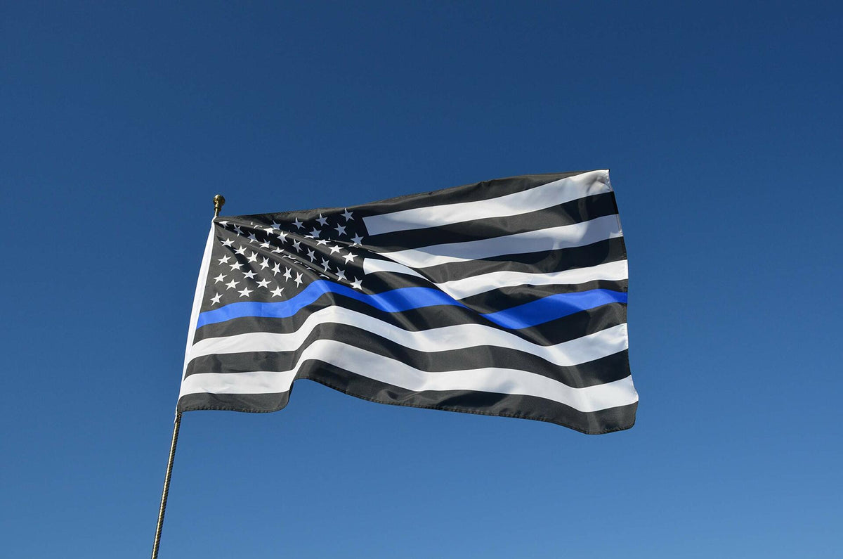 Eugenys Thin Blue Line American Flag 3x5 Ft Black White Blue Durable Grommets