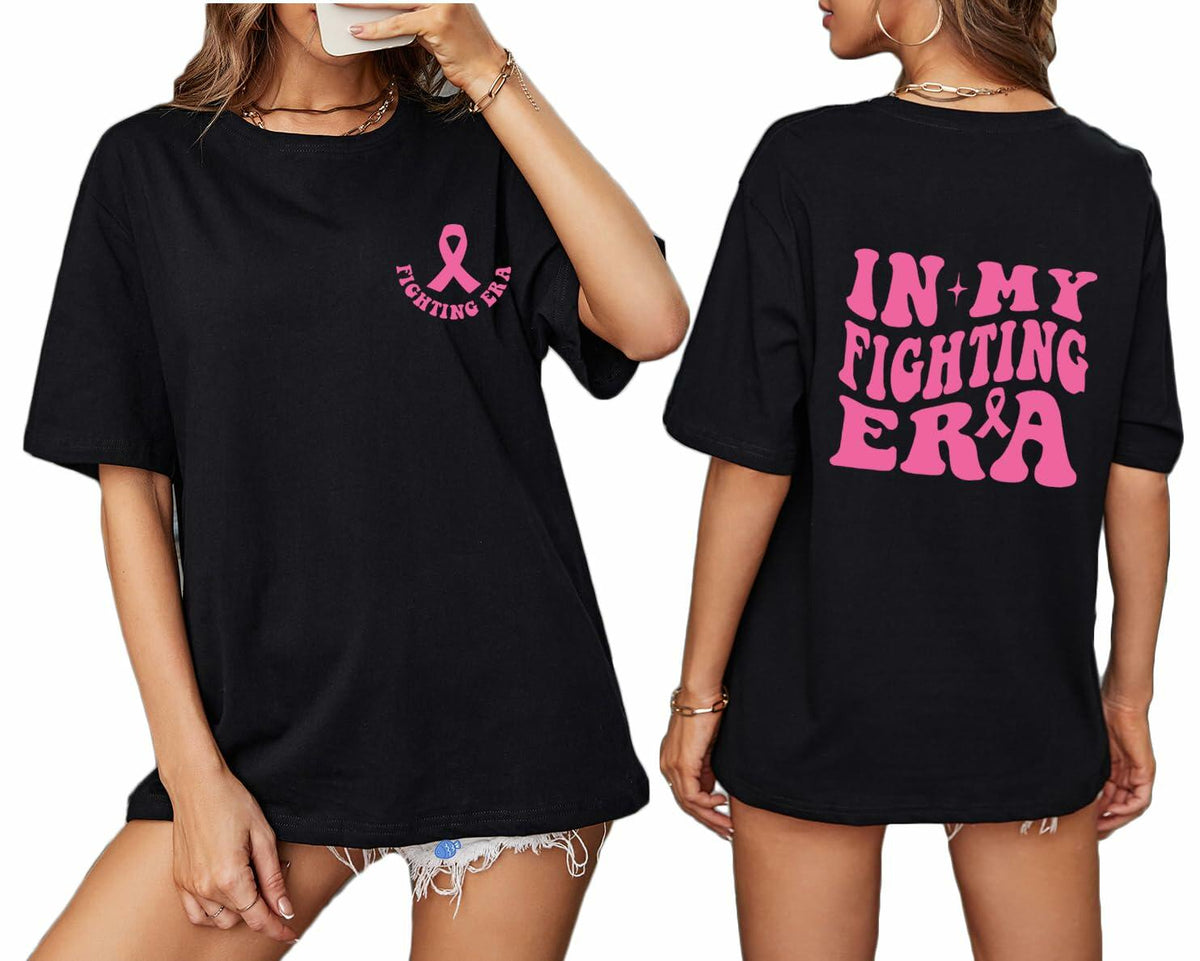 Pingyongchang Breast Cancer Awareness Oversize T-Shirt Women Black L Graphic Top