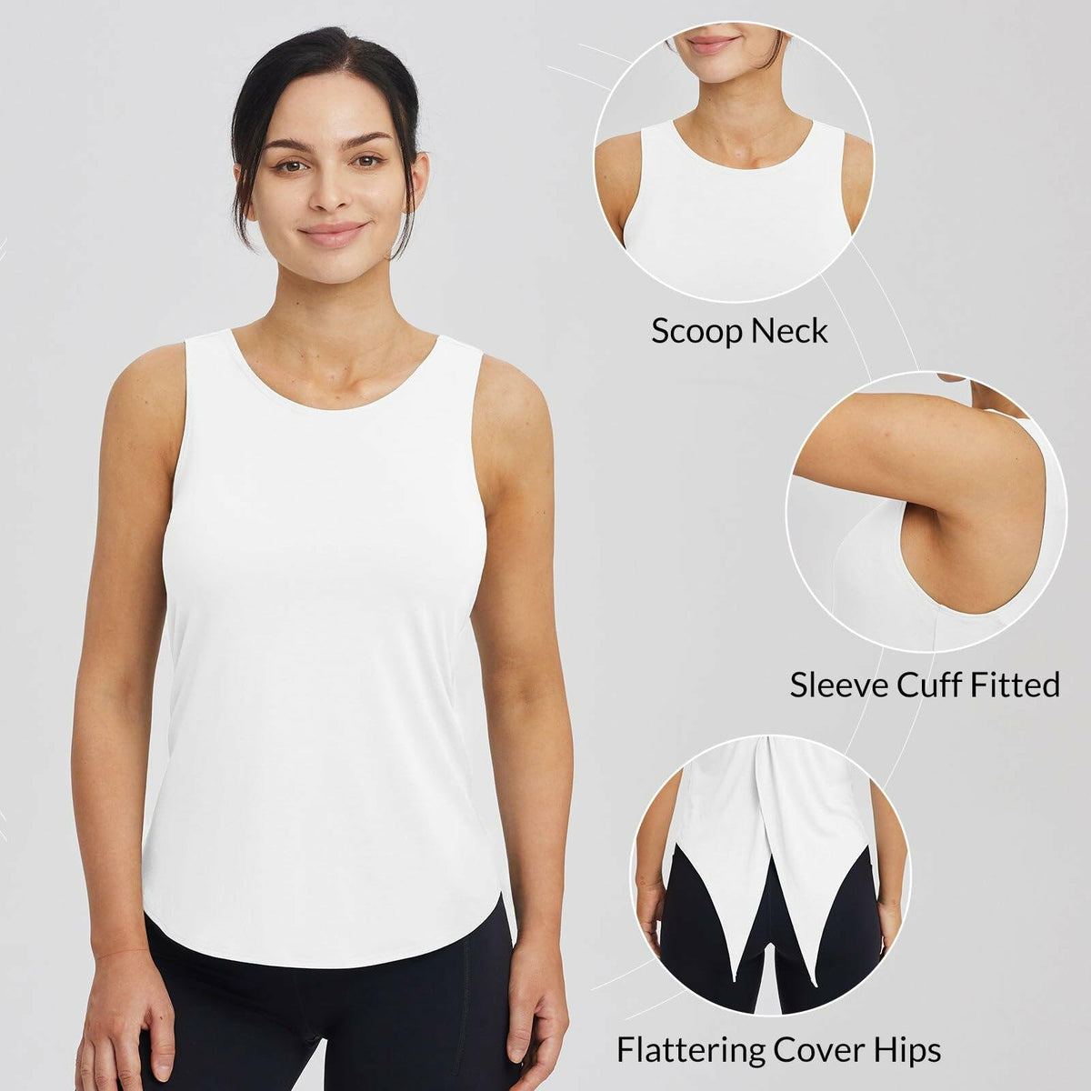 baleaf Women's Sleeveless Workout Yoga Tank Top Loose Fit White Large L