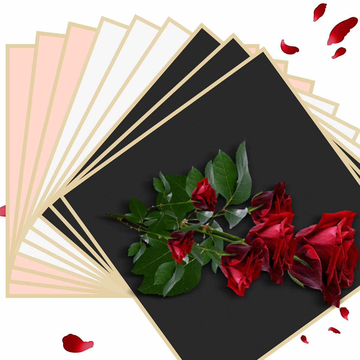 LOTMER 30 Sheets Flower Wrapping Paper, 3 Colors with 3 Ribbons & 30 Cards