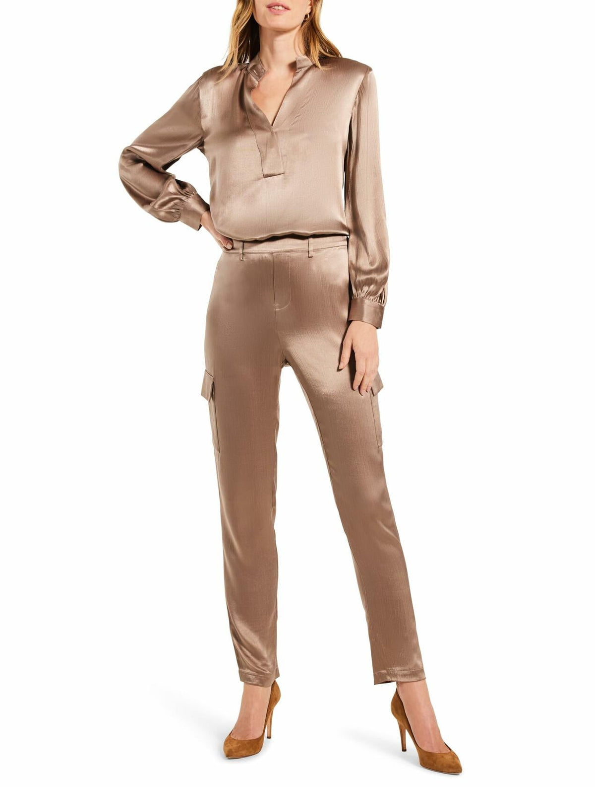 NIC+ZOE Women's Elevated Relaxed Cargo Pant Stucco Size 2 Stylish Fit