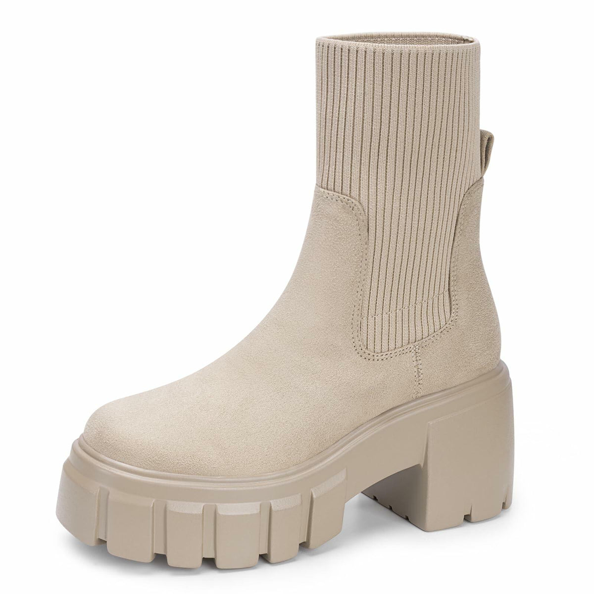 FITORY Women's Chelsea Ankle Boots Tan Size 11 Lightweight Chunky Heel