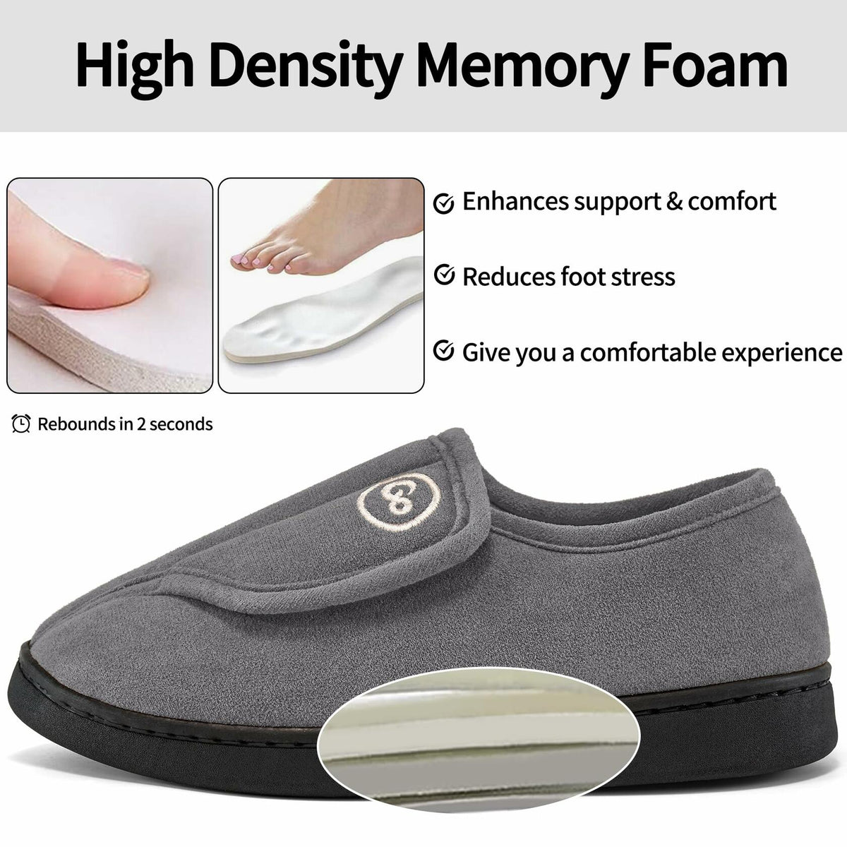 HARENCE Women's Slippers Memory Foam Fur Lined Warm Indoor Size 42/43