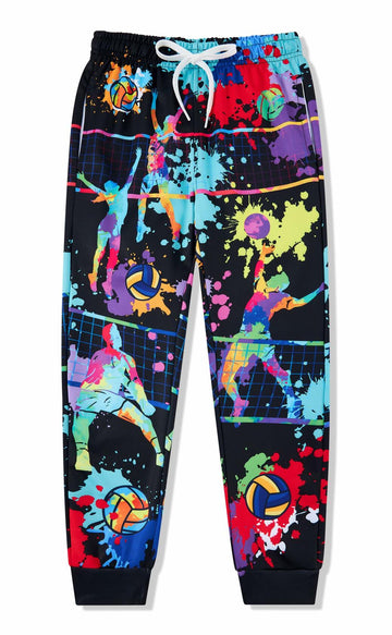 Idgreatim Boys Tie Dye Jogger Pants Volleyball Print Size 8-9 Cool Sweatpants