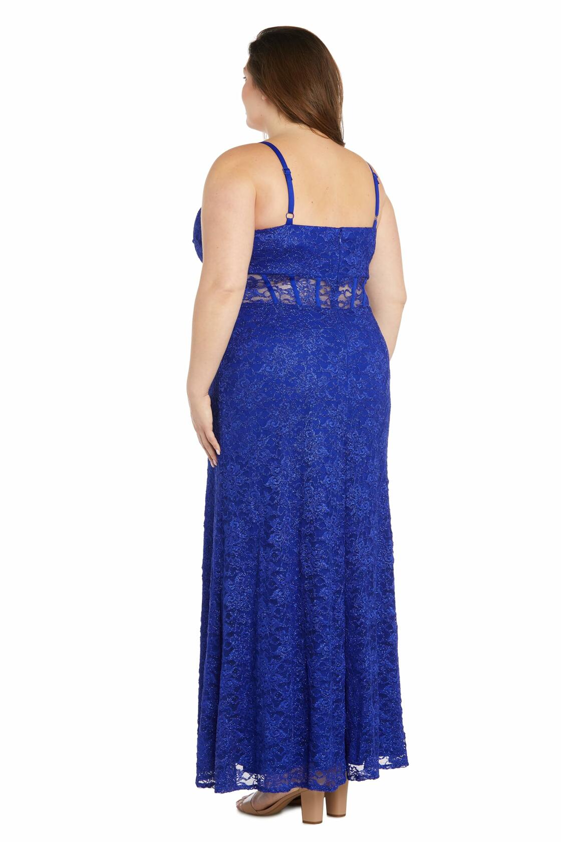 MORGAN AND CO. Plus Size Lace Whispers Corset Gown, Royal - Size 14