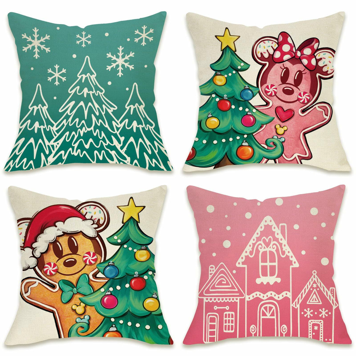 Fahrendom 4-Pack 18x18 Magenta Christmas Gingerbread Man Pillow Covers Set