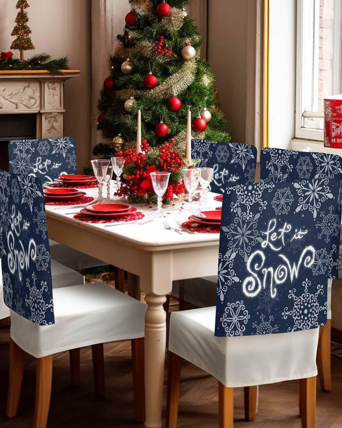 Christmas Chair Covers Set of 4 Snowflake Chair Slipcover Protector Washable