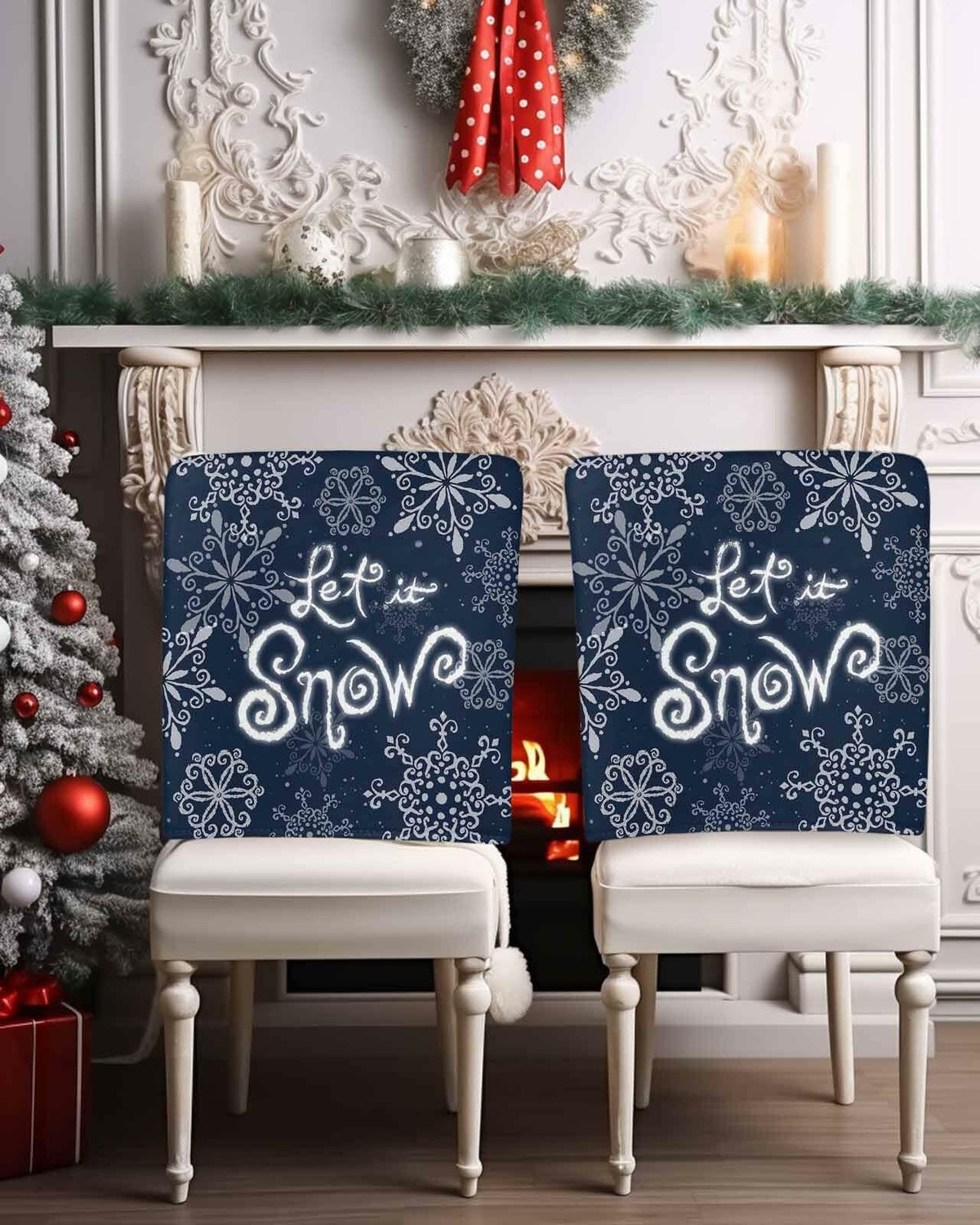 Christmas Chair Covers Set of 4 Snowflake Chair Slipcover Protector Washable