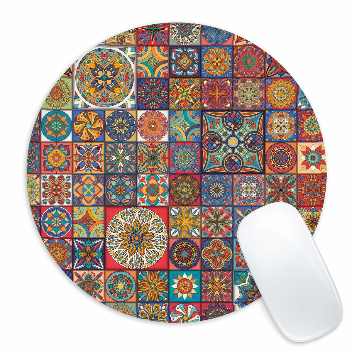 Boho Round Mouse Pad 8.7in Non-Slip Rubber Base Home Office Decor