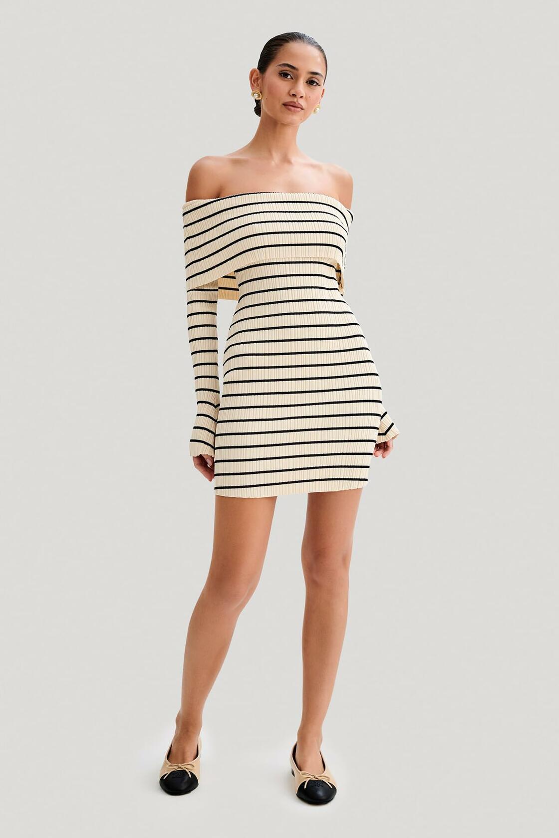 Wenrine Womens Off Shoulder Knit Mini Dress White Casual Bodycon Long Sleeve