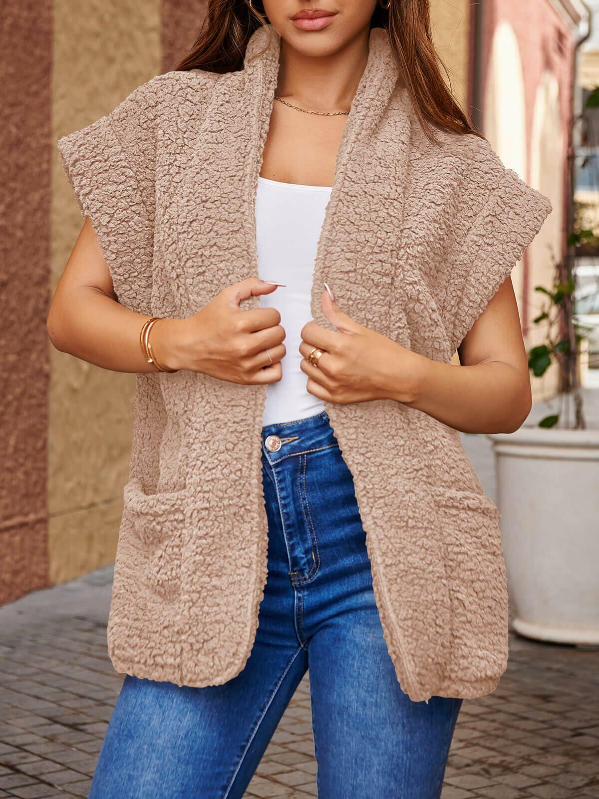 Tankaneo Womens Sherpa Fleece Vest Lightweight Teddy Jacket - Size L