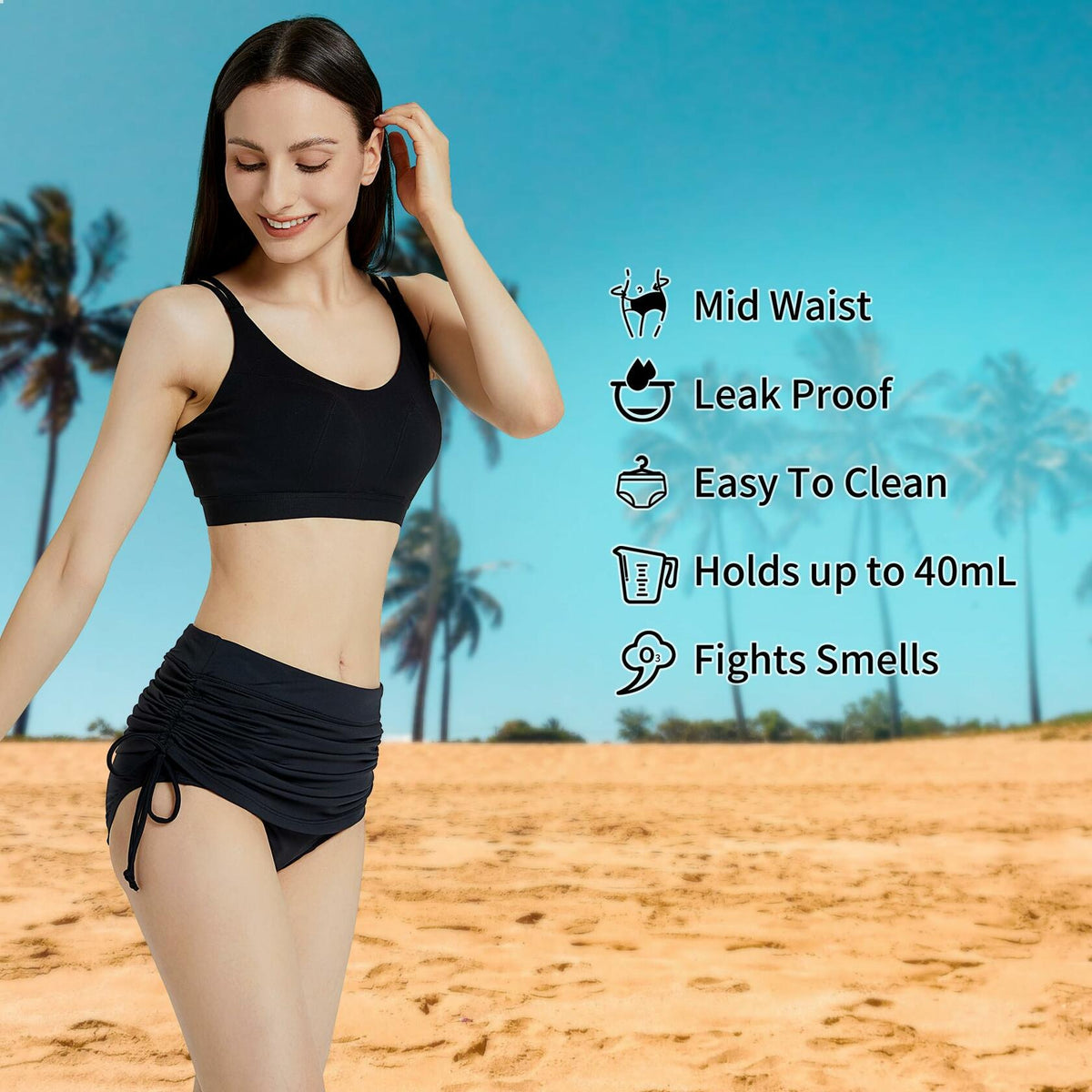 insgym AS1 Alpha Black Bikini Bottoms Ruched Drawstring Size XL