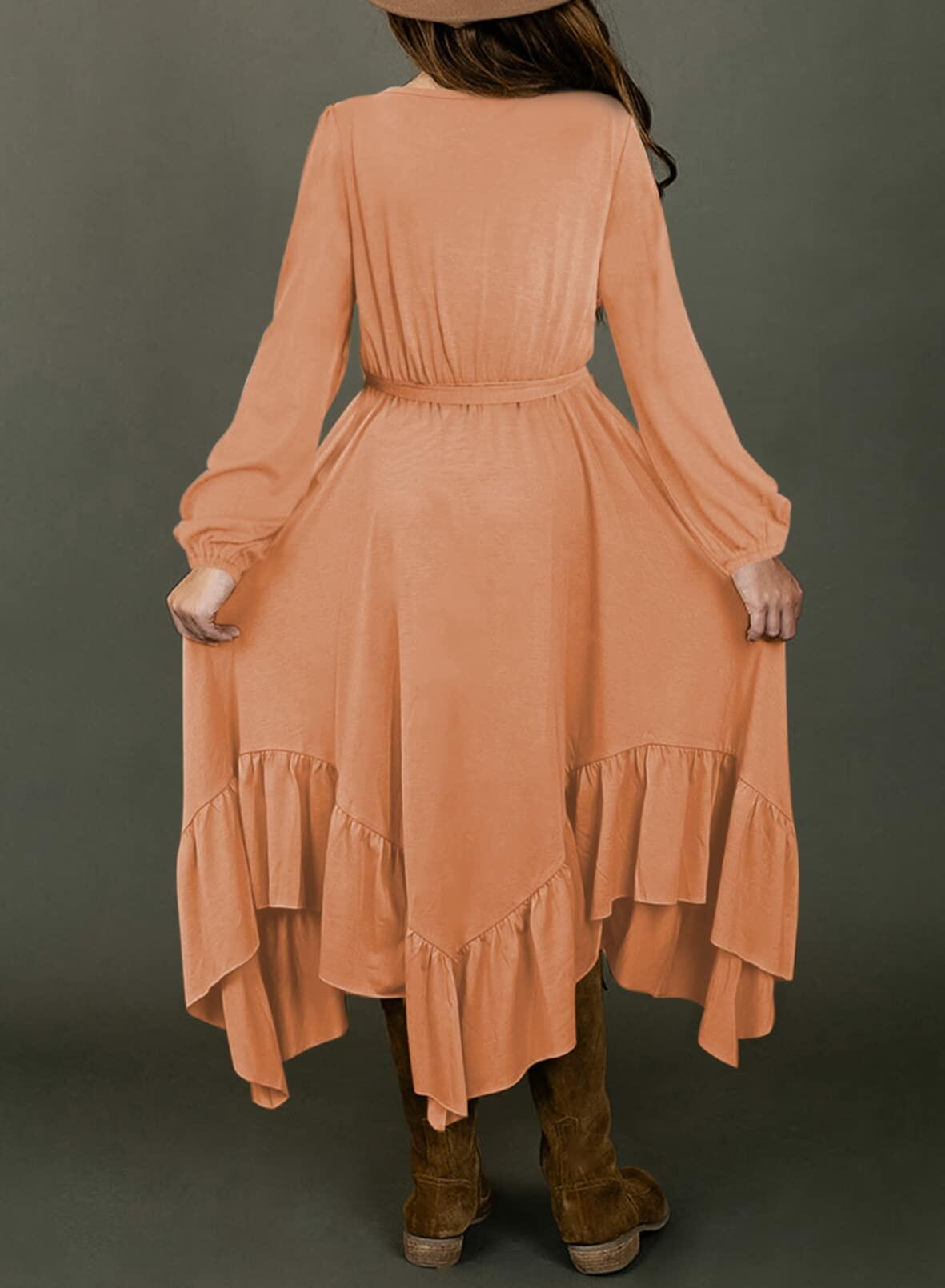 blibean Girl Boho Maxi Dress Long Sleeve A-Line Orange Size 8-9 Years