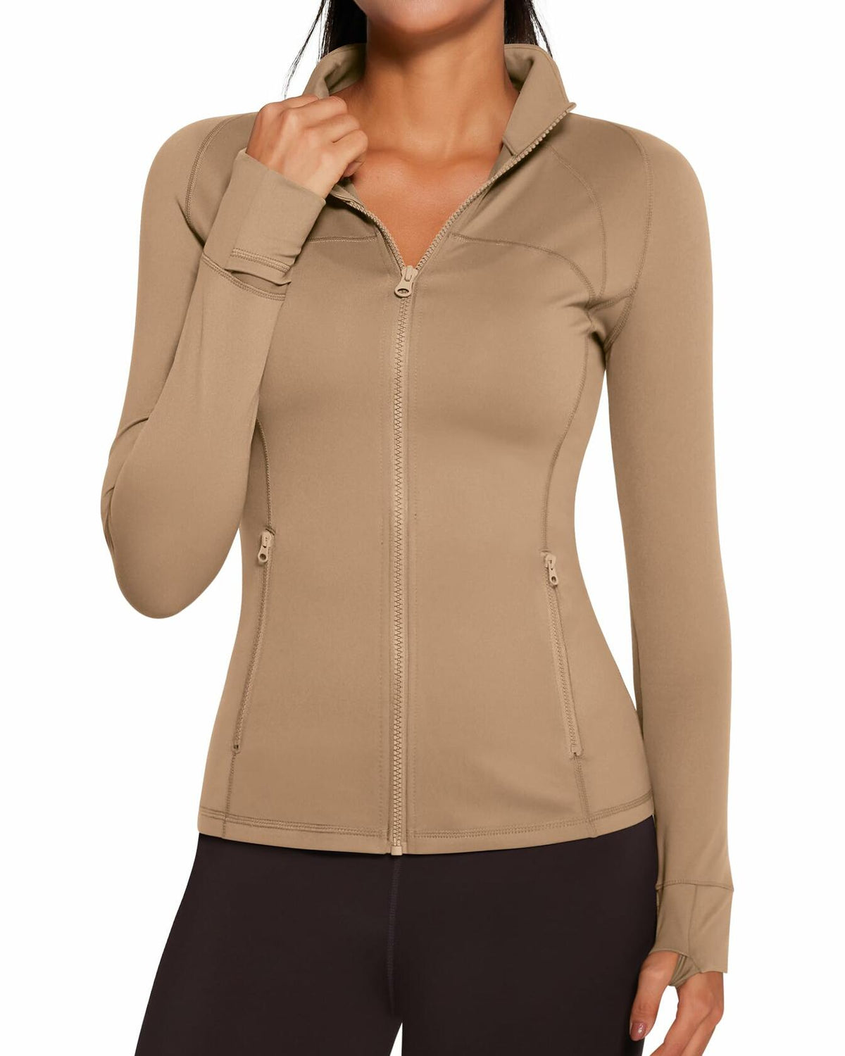 AVGO Womens Running Jacket Full Zip Slim Fit Brown Lightweight Size XS