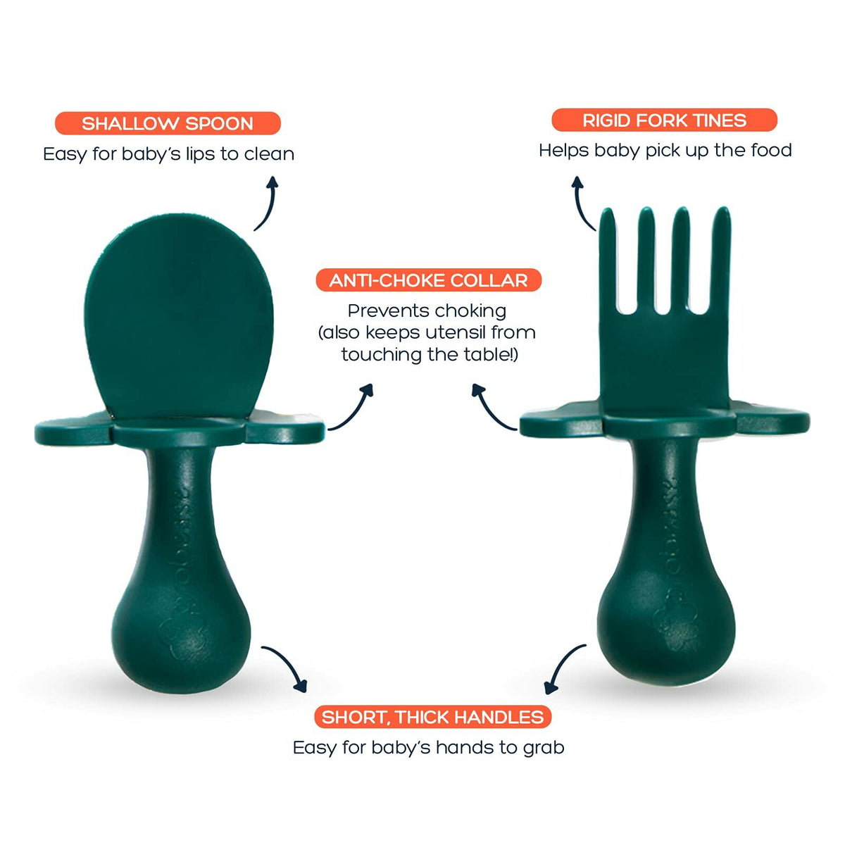 Grabease Baby Spoons & Toddler Utensils - BPA-Free & Phthalate-Free - Green