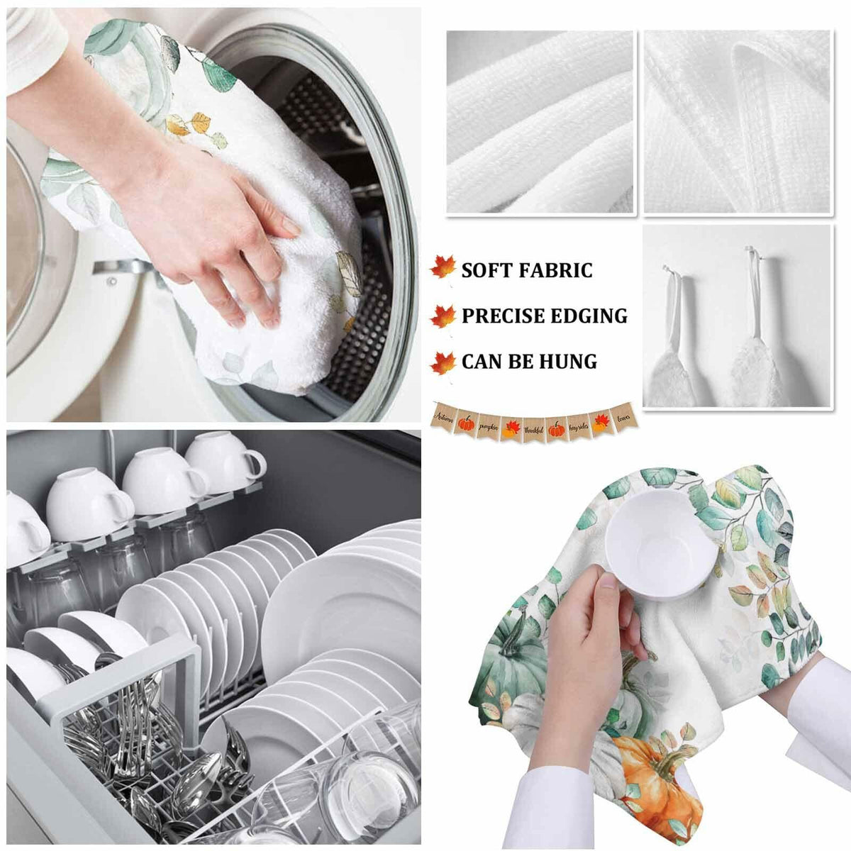 Thanksgiving Green Pumpkin Kitchen Towels Set of 2 18x28 Fall Decor Absorbent