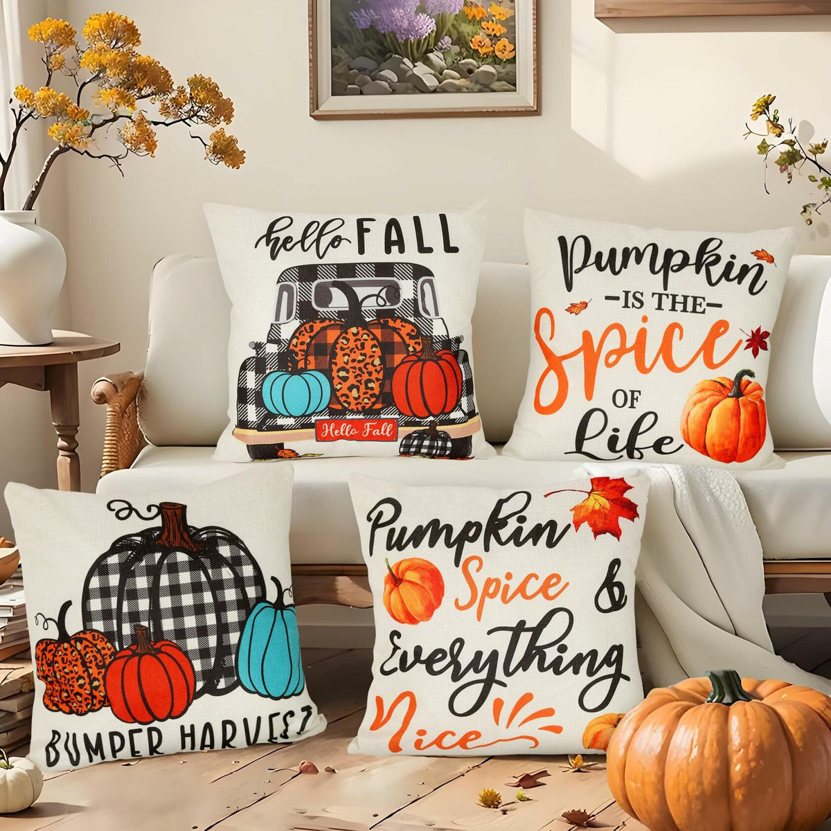 Soyezletop Thanksgiving Decor Set 5pcs Pillows 18x18in & Table Runner