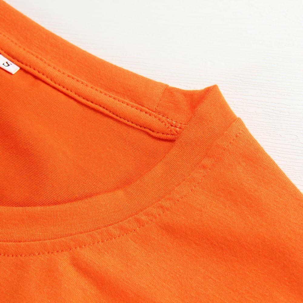 PRIMODA Women's Long Sleeve Shirt Orange S Cotton Blend Crew Neck Basic