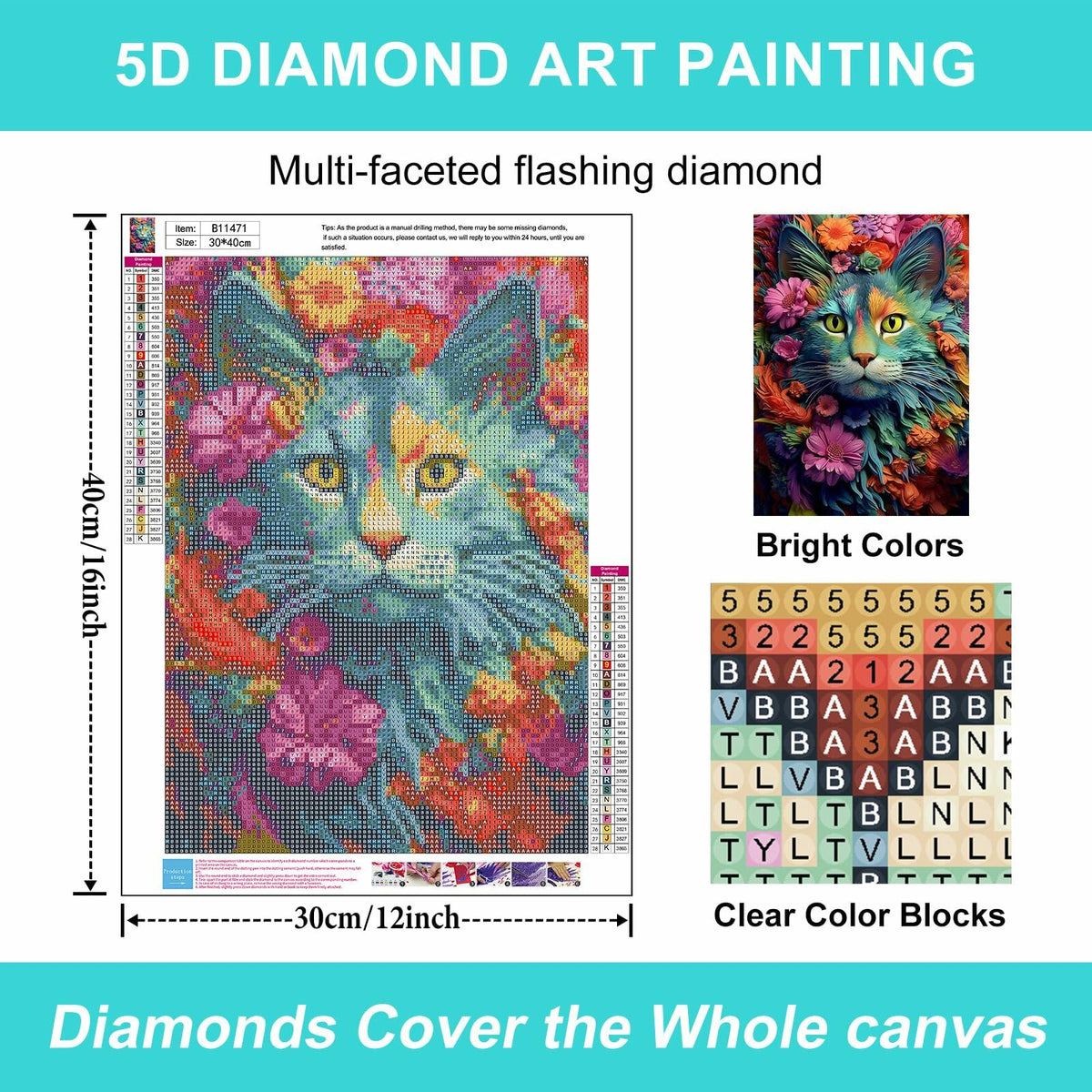 Camocin Cat Diamond Painting Kit DP-05 12x16in Full Drill 5D Crystal Art