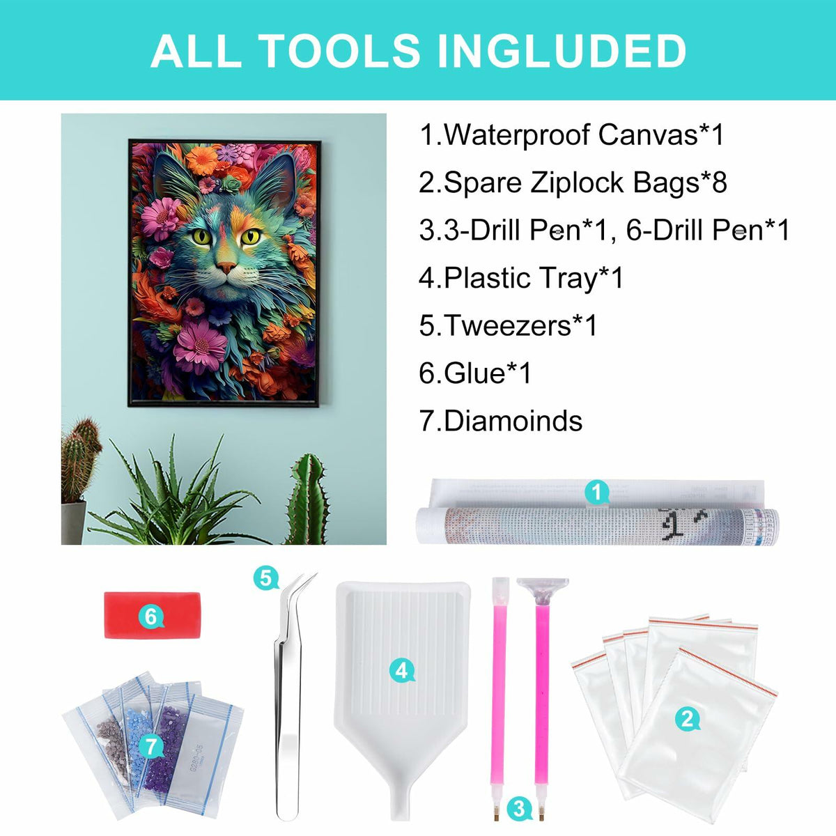Camocin Cat Diamond Painting Kit DP-05 12x16in Full Drill 5D Crystal Art