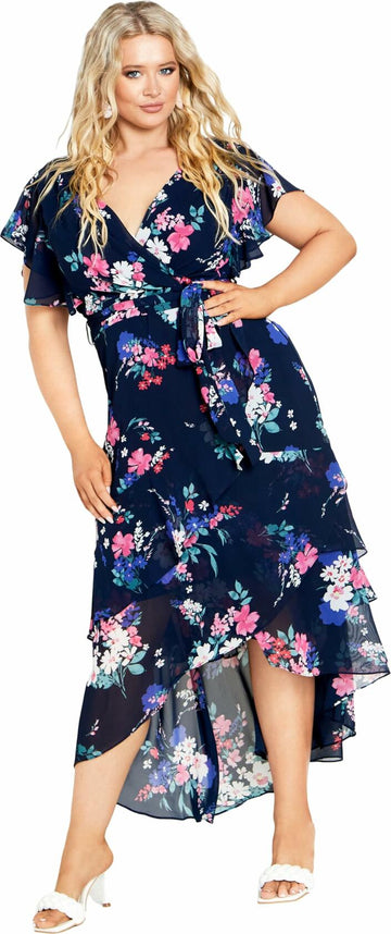 City Chic Plus Size Margot Print Maxi Dress Navy Lotte Bouquet Size 24 New