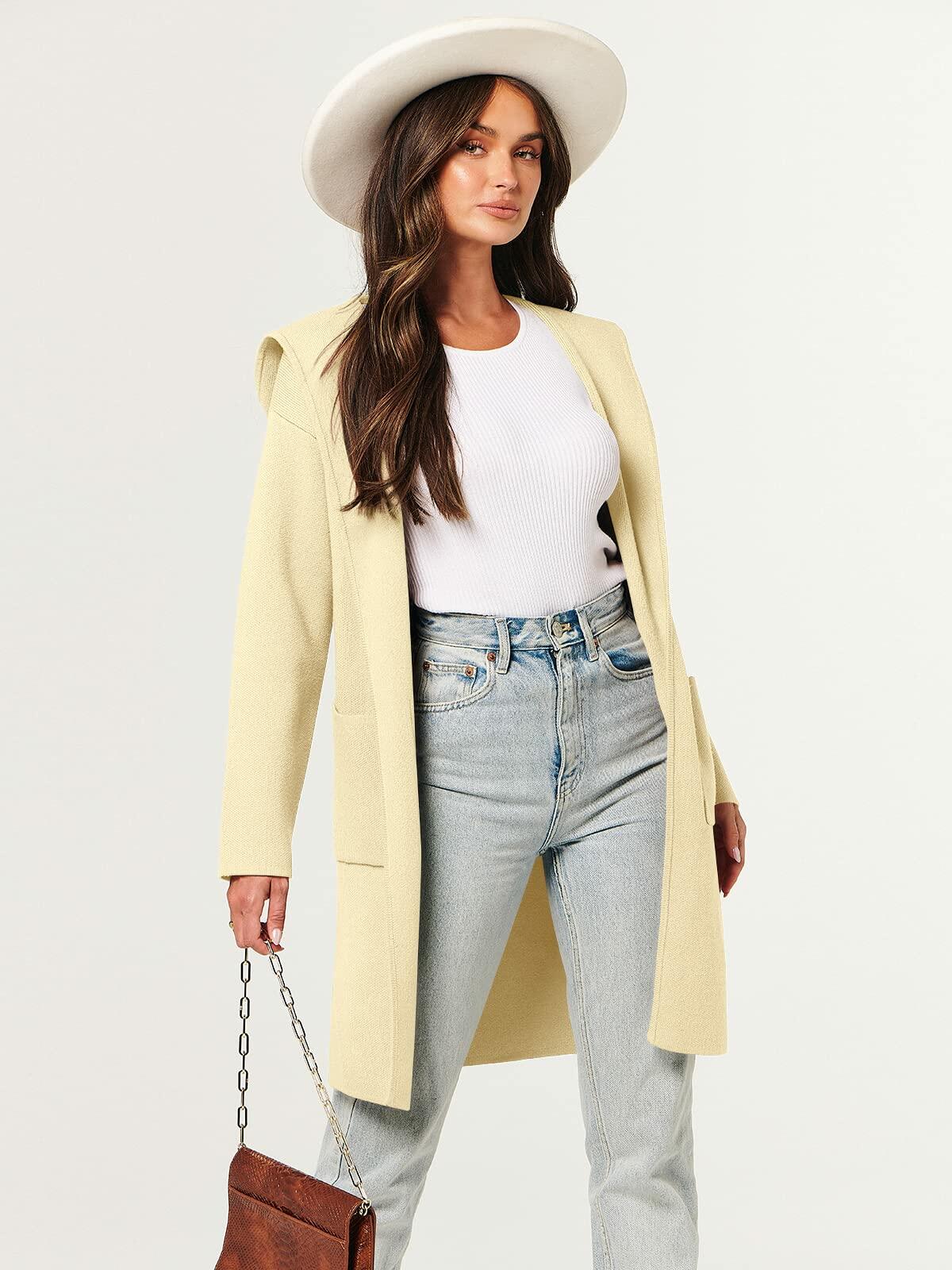 ANRABESS Women Cardigan Open Front Knit Hoodie Sweater Coatigan XS Beige