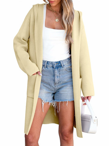 ANRABESS Women Cardigan Open Front Knit Hoodie Sweater Coatigan XS Beige