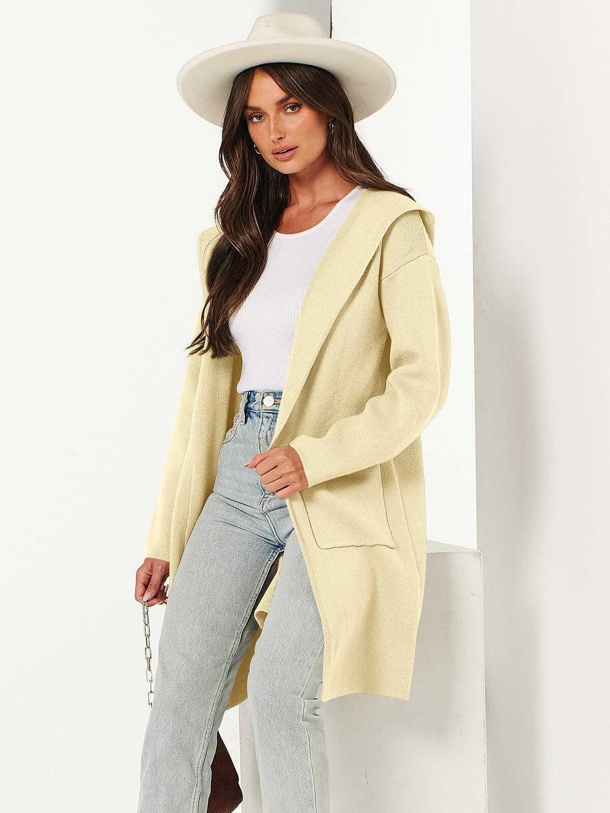 ANRABESS Women Cardigan Open Front Knit Hoodie Sweater Coatigan XS Beige