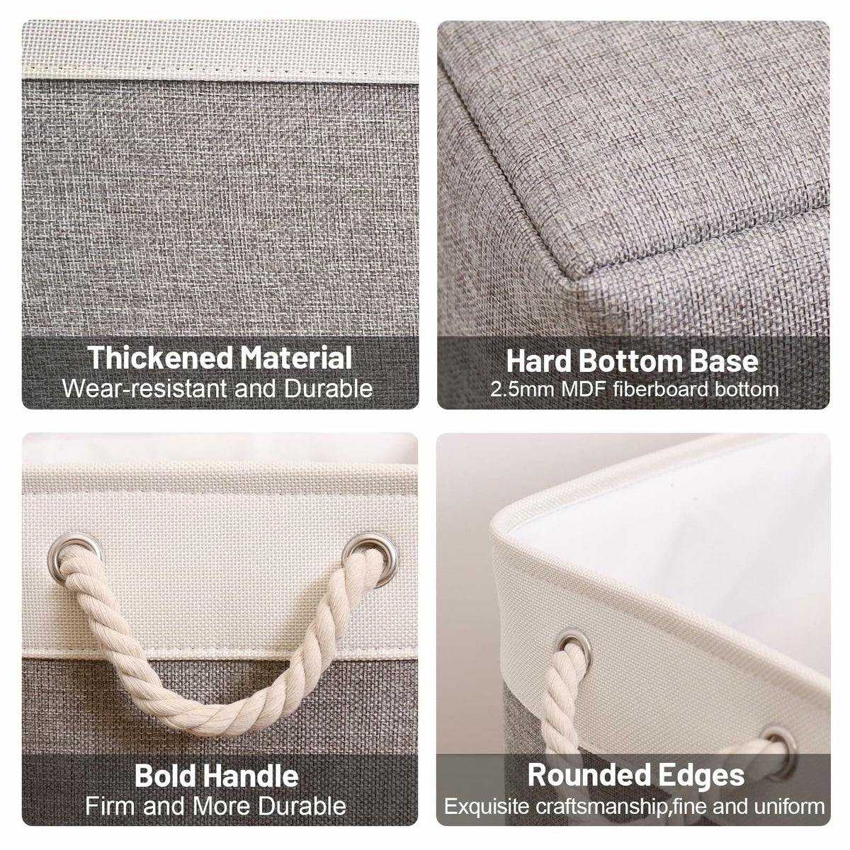 HOdo Home 3PCS Fabric Storage Bins 15x11x9.5in White Grey Collapsible Cubes