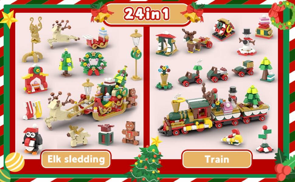 Christmas 2024 Blind Box Blocks 24-Day Countdown Calendar Kids 8-12