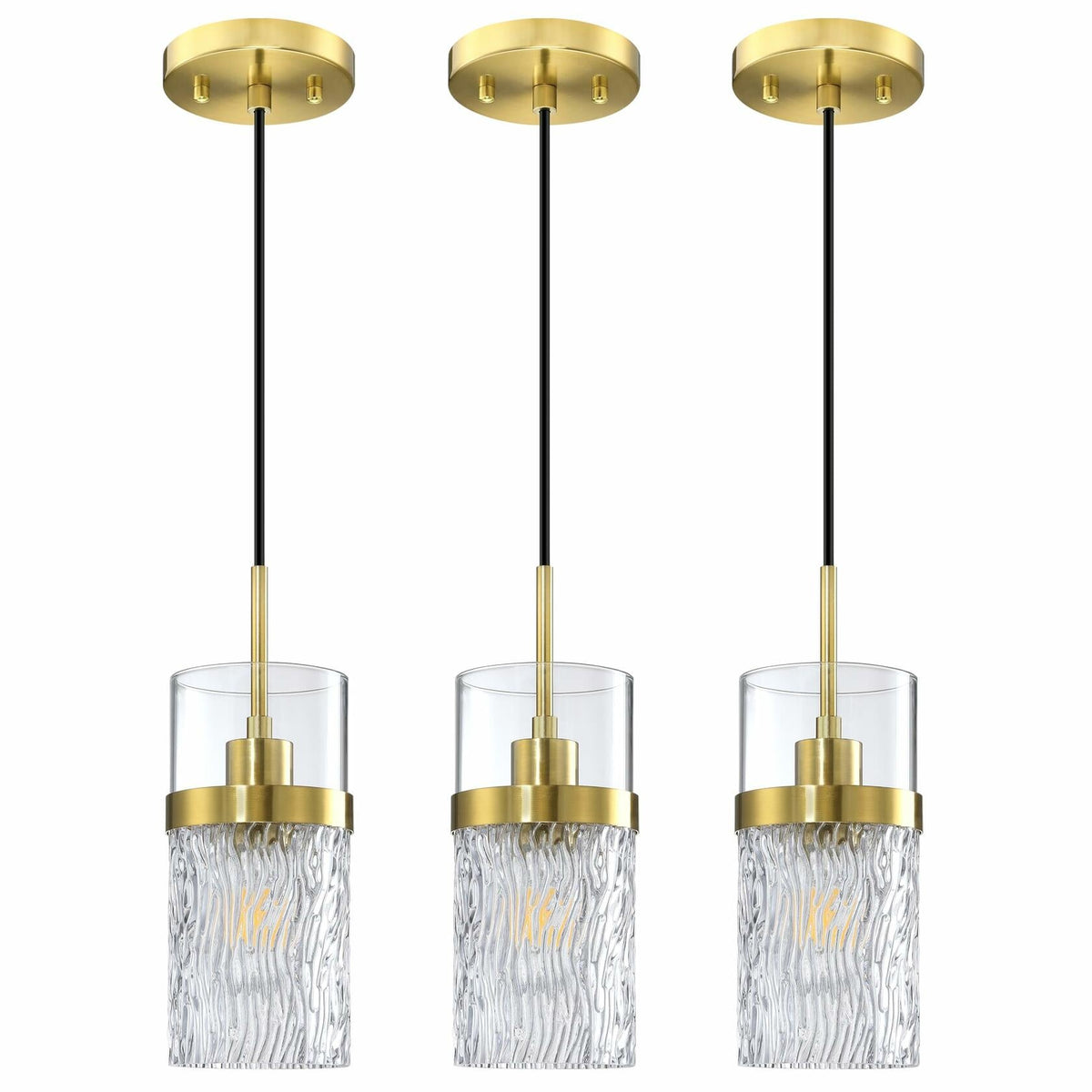 RAINLIGHTING 3 Pack Kitchen Island Pendant Light Clear Glass Brushed Bronze
