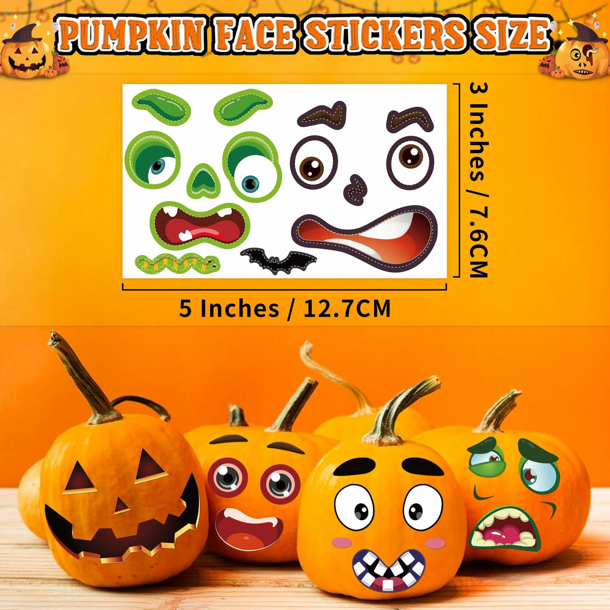 LINAYE Halloween Pumpkin Face Stickers Small Mini 72 PCS Decorating Kit